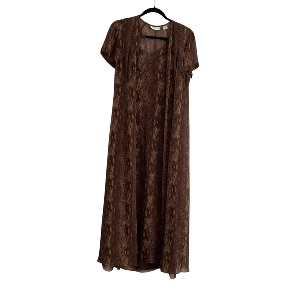 Vtg Dana Buchman 2-Pcs Silk Slip Maxi Dress Set Sz 6 Brown Snake Print Mature - Picture 1 of 16